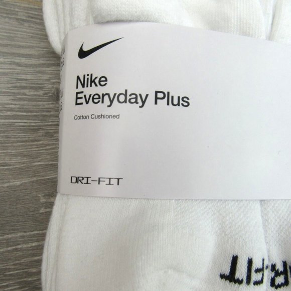 Nike Everyday Plus Dri-Fit Crew Socks White 6 Pack Womens 6-10 / Youth 5Y-7Y NEW - Picture 4 of 9